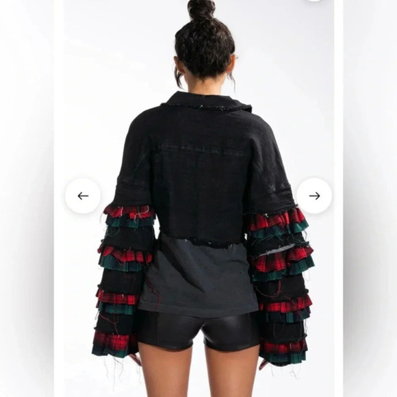🖤❤️ AKIRA FLOGGY‎ MOLLY PLAID EXTRAVAGANT DENIM JACKET SIZE SMALL - Picture 12 of 16